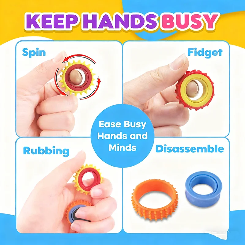 6/12 Stück Fidget Toys Kinder-Drehring Sensorischer Kreisel Entspannungsspielzeug Drehbarer Sensorring Quetsch-Fidget-Spielzeug Spinner – Detail 4