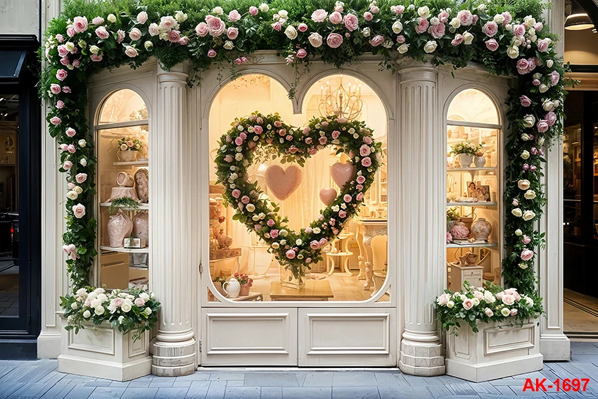 Valentines Day Backdrop Red Rose Love Heart Toy Shop Valentine's Day Photography Background Wedding Bridal Shower Photo Booth