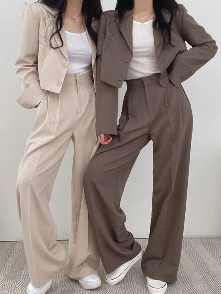 Faionable casual conjunto de terno feminino primavera 2024 solto longo sve conjunto de duas peças ele outerwear e calças conjunto