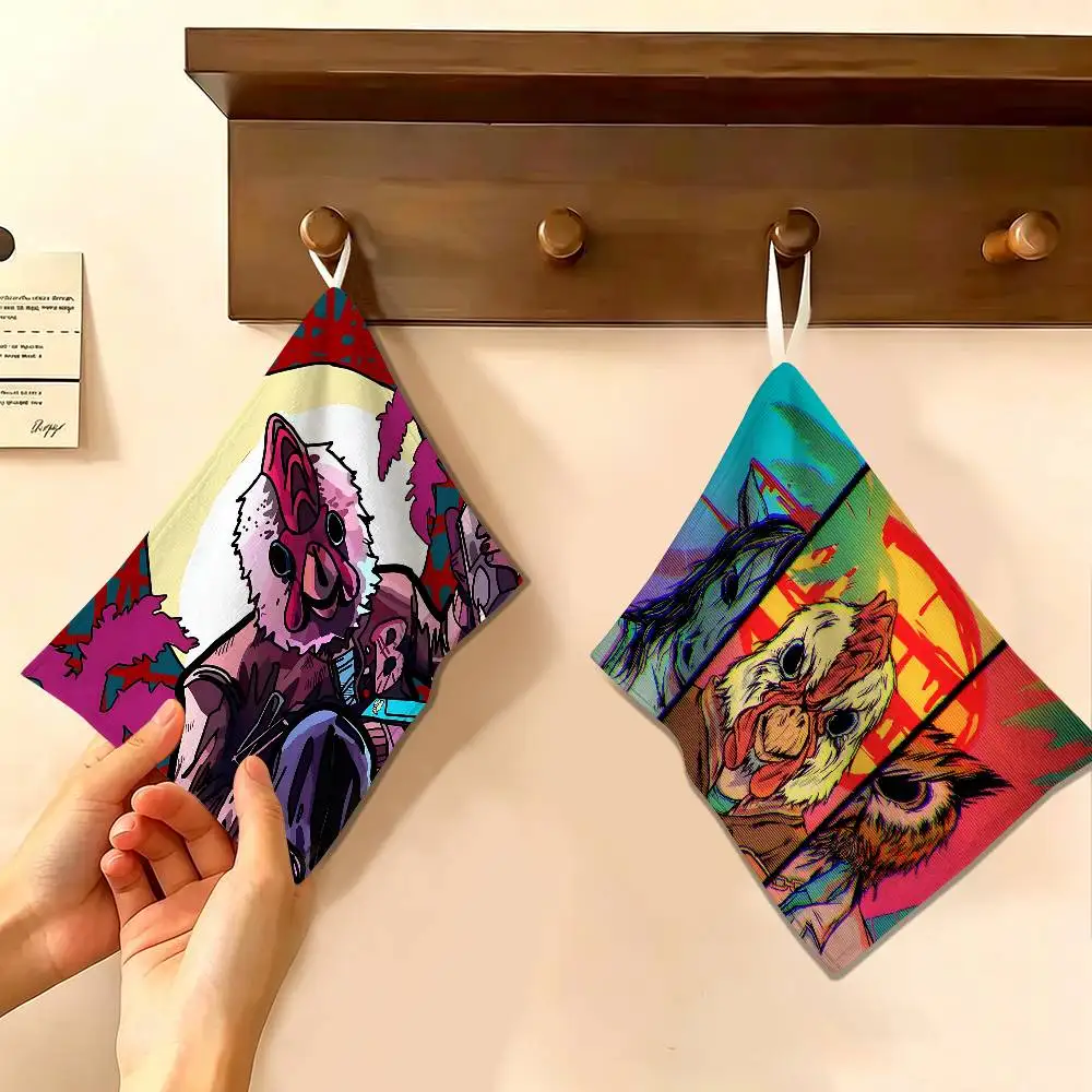 Action Game Hotline Miami Polyester Cotton Hand Wiping Towel, Hanging Design, Durable for Household Restaurant Toilet Use