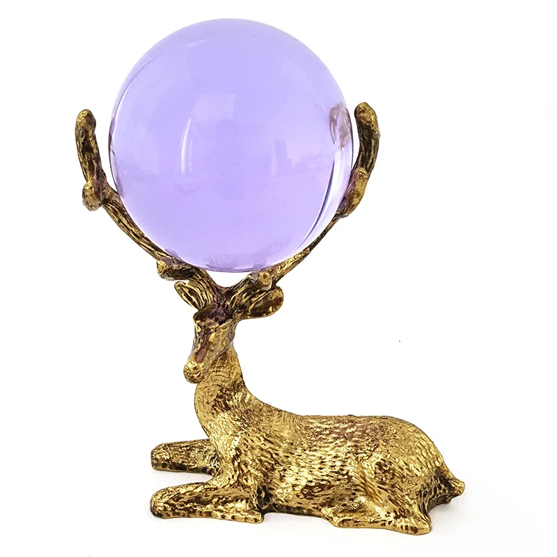 Metal Crystal Sphere Stand Holder Reclining Deer Gemstone Ball Display Base for Amethyst Spheres Mineral Specimen Decor