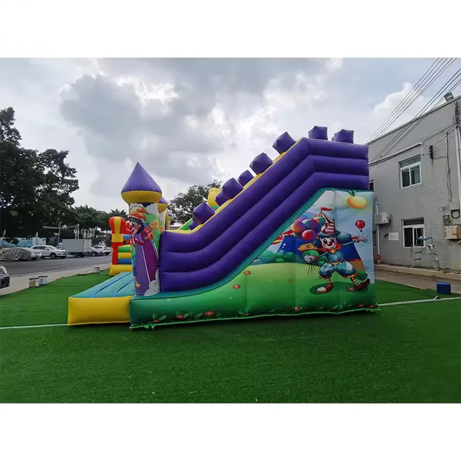 Commercial pretty circus troup model inflatable slide castle  with blower for children playground