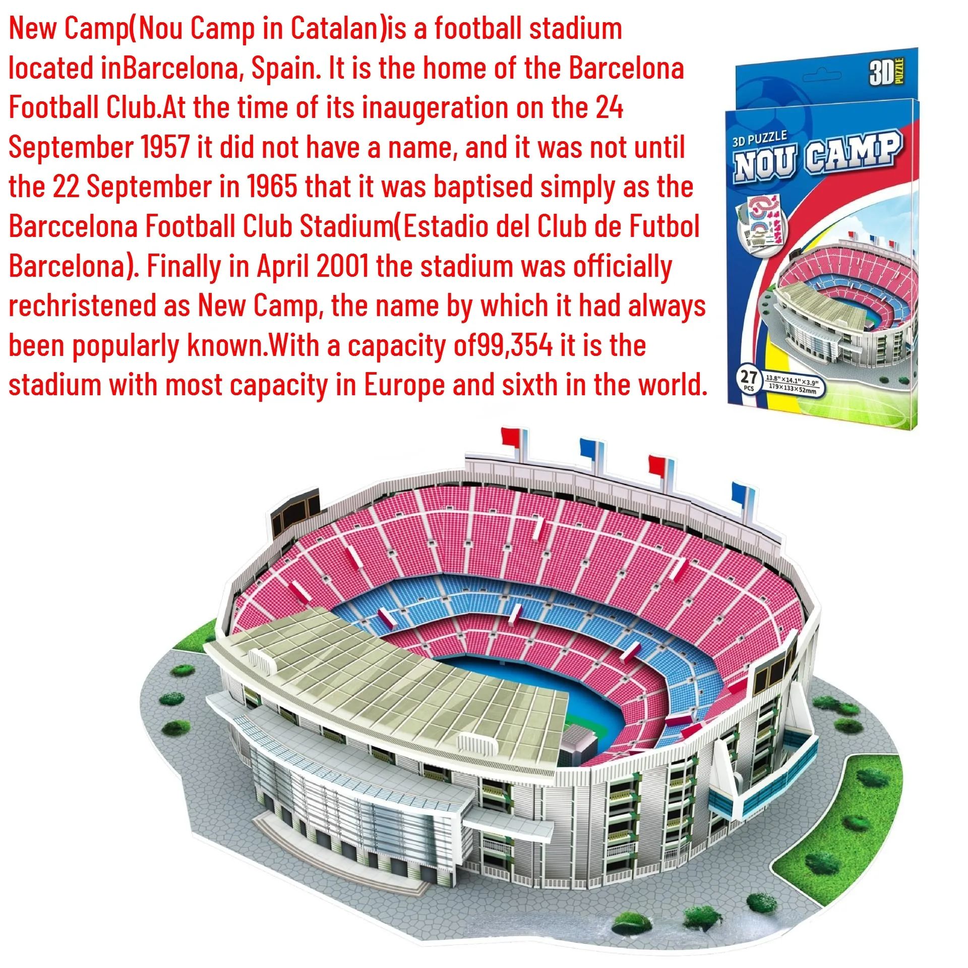 3D football field paper puzzle building model toy - Camp Nou Stadium, an excellent toy gift for fans