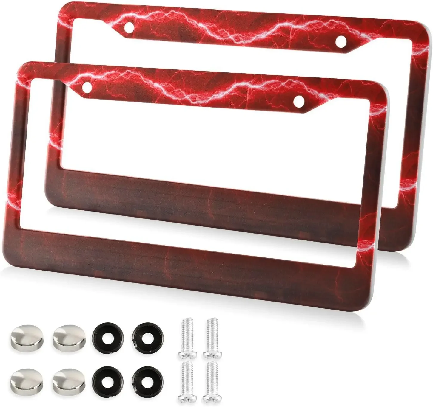 

Red Lightning Pattern Car License Plate Frame 2 Pack License Plate Holder with 2 Holes Car Tag Frame for Women Men US Vehicles