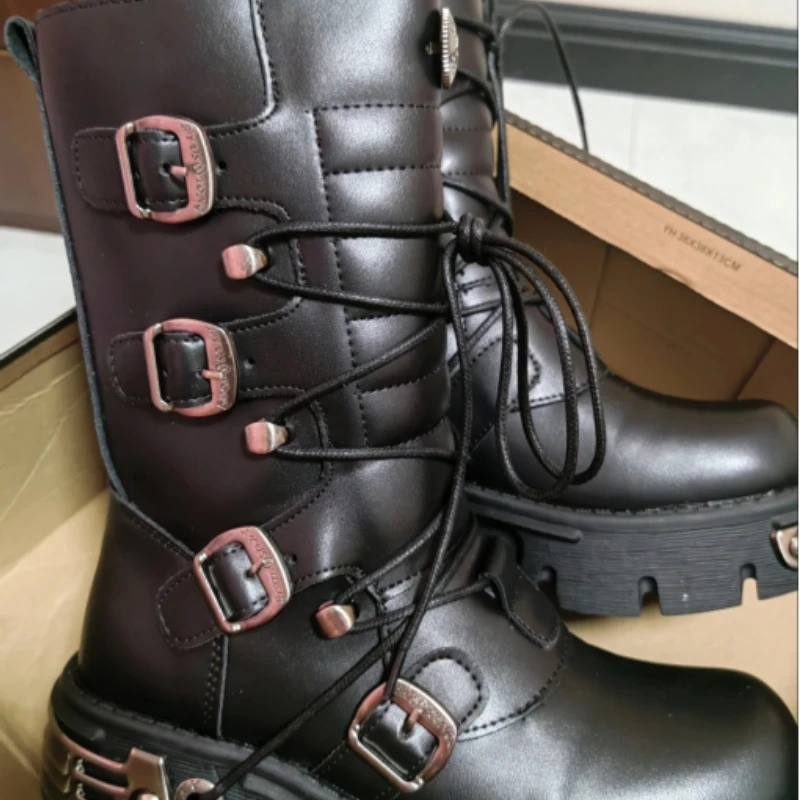 

Мужская мотоциклетная обувь унисекс Metal Rock moto botas, повседневные высокие ботинки в стиле ретро, ботинки на толстой подошве, мотоциклетные ботинки