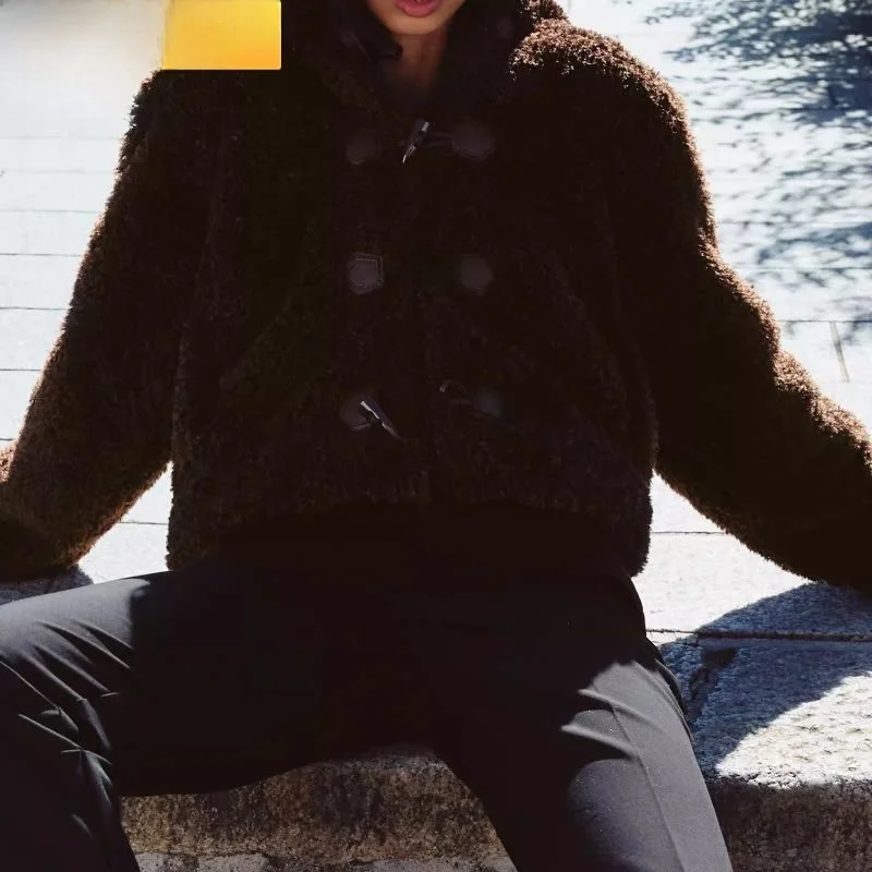 

Autumn Winter New Arrival Women's Faion Fur Effect ort Coat with Rope Bule Decoration Straight Cut Commute Sle Long S...