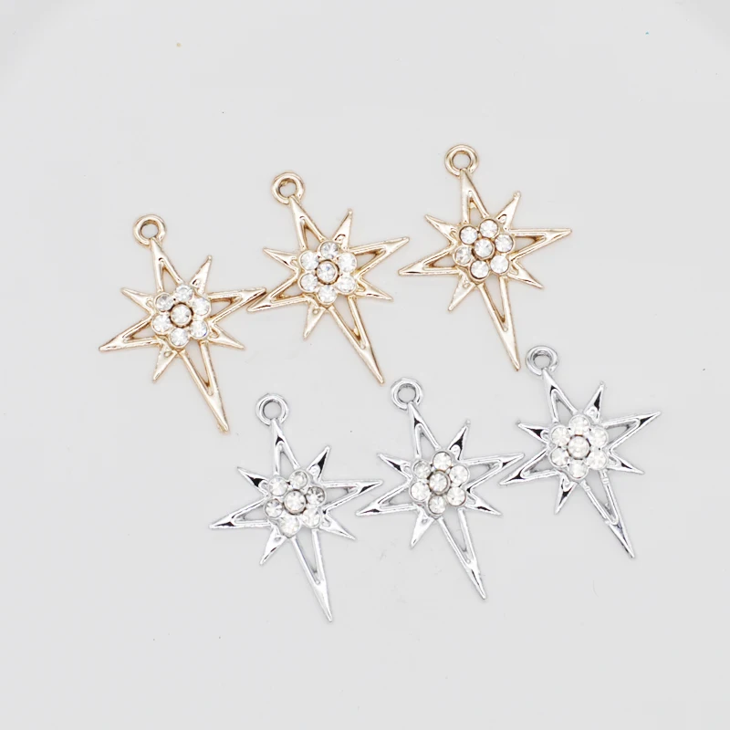 10PCS/Lot Metal Pendants Silver Color Charms Crosses&Star Shape DIY Charm With Rhinestone Charms For DIY Jewelry Making