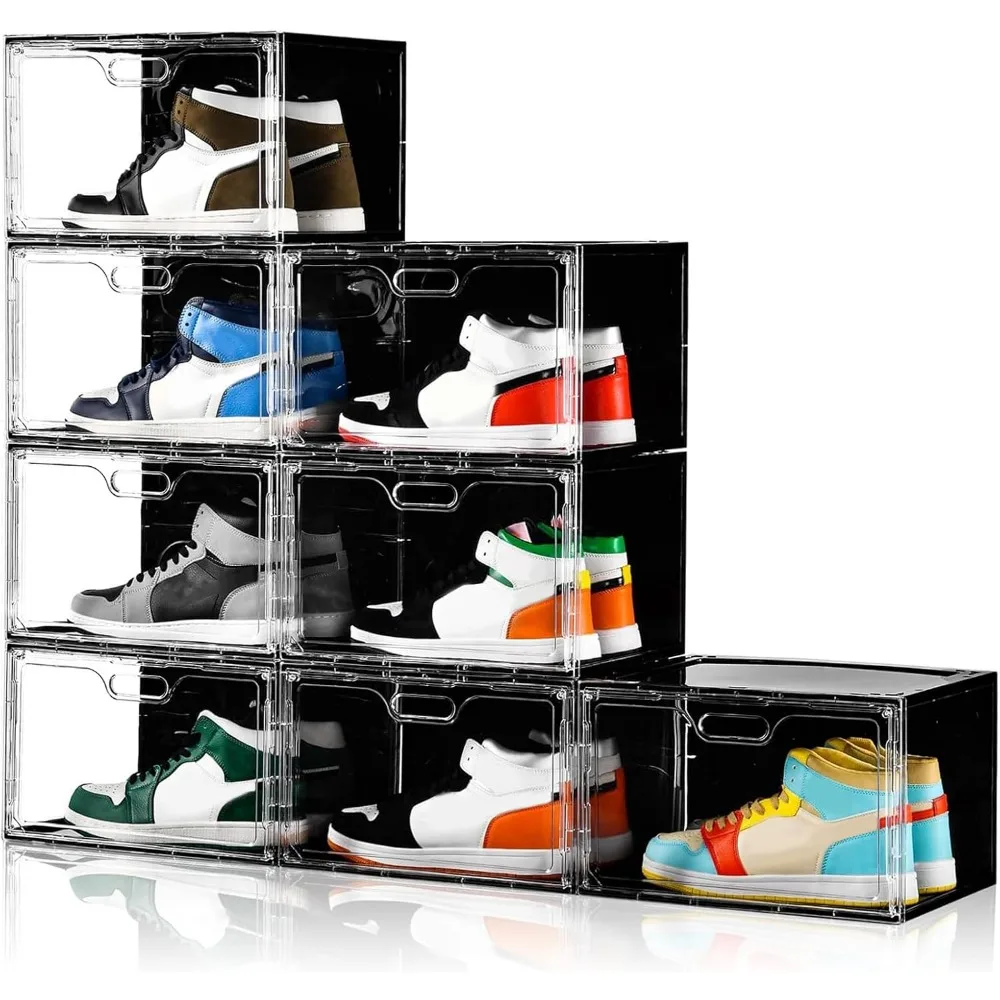 8 Pack Large Stackable Shoe Boxes with Lids for Men/Women, Up to US Size 13