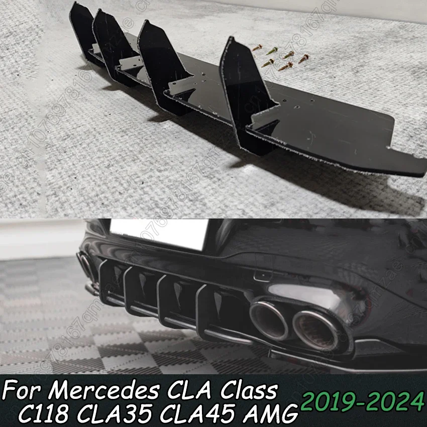 For Mercedes Benz CLA Class C118 CLA35S CLA45S AMG 2019-2025 ABS Black Rear Bumper Lip Diffuser Spoiler Splitter Canard Body Kit