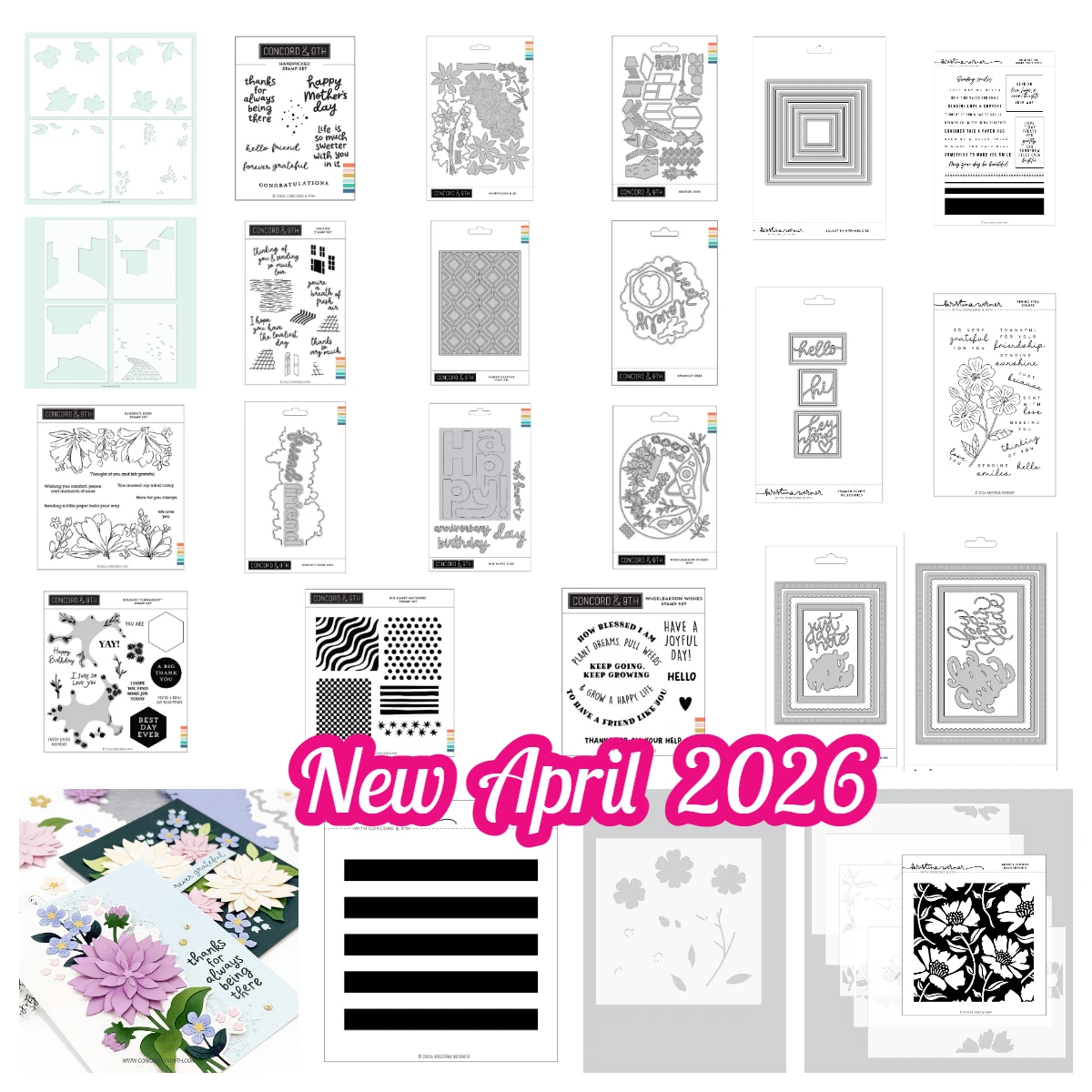 

April 2026 New Spring Stem Aubrey Blooms Wheelbarrow Wishes Concord&9th Metal Cutting Dies Stamp for DIY Handmade Scrapbook Card