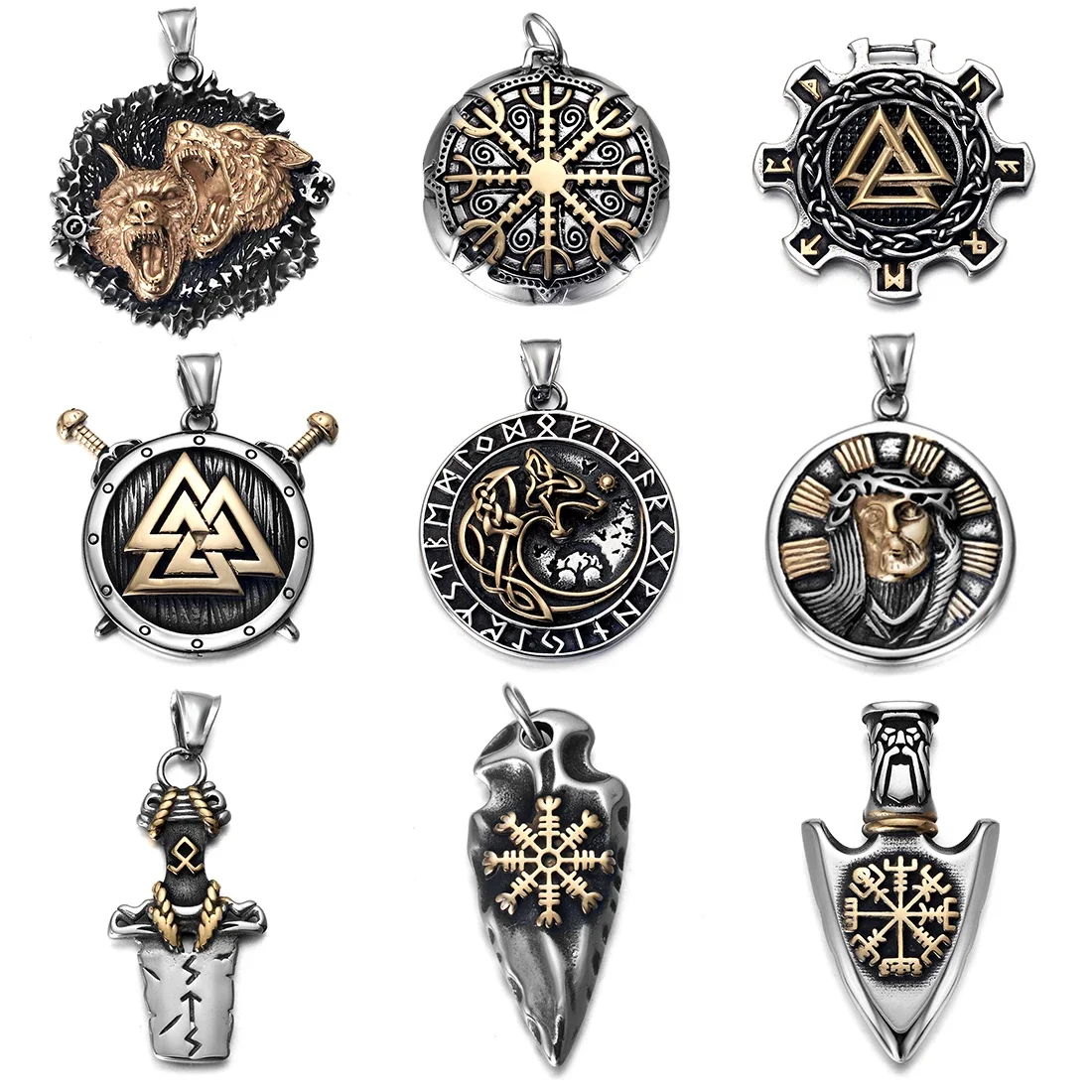 Stal nierdzewna 316L Norse Viking wisiorek Rune Hammer Axe strzałka dla mężczyzn naszyjnik DIY akcesoria znalezienie tworzenia biżuterii urok