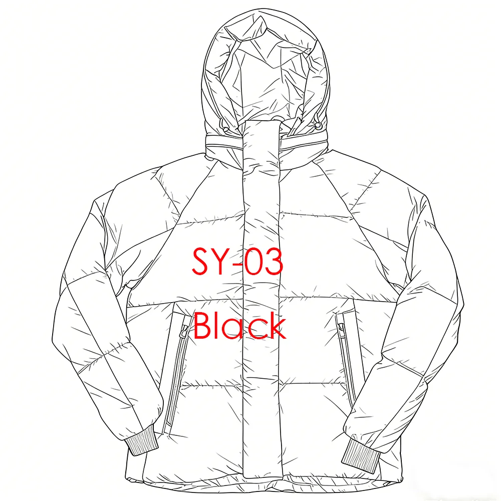 

SY-03 Winter Men Plush Thick Warm Jacket Hoodies Fashion Down Jacket Black Y2k Streetwear Clothing Mens Coat Hat Detachable