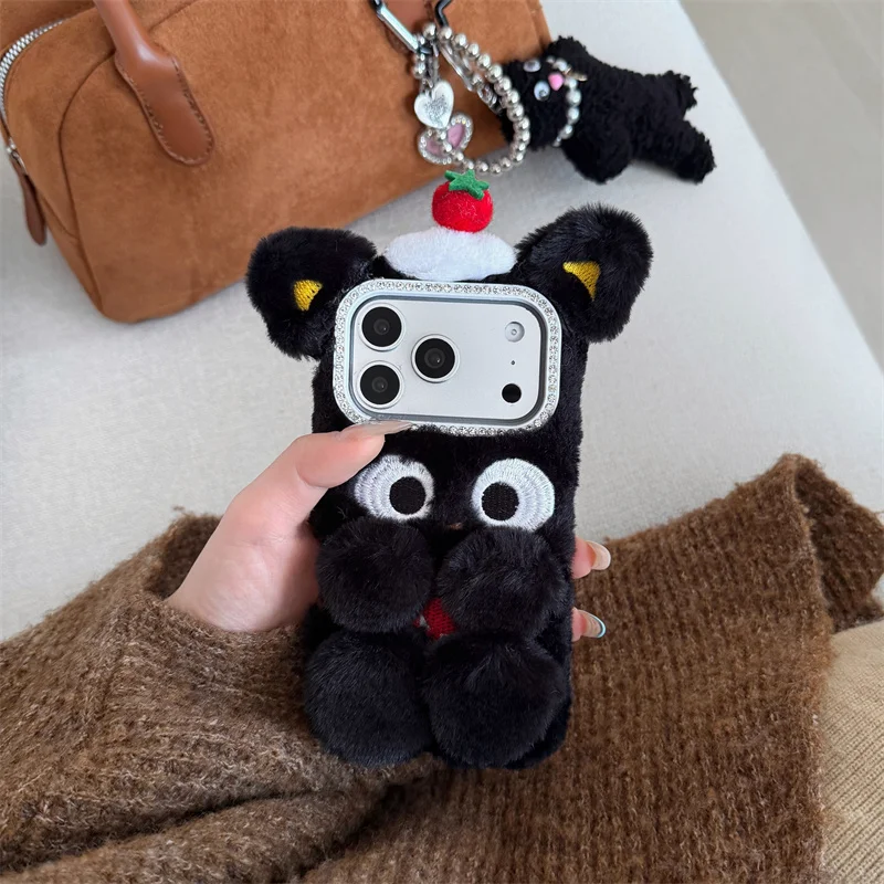 

Мягкий плюшевый чехол 3D с рисунком собаки для iPhone 17 Pro Max, милый теплый чехол для iPhone 16 15 14 Pro Max, подарок для ребенка