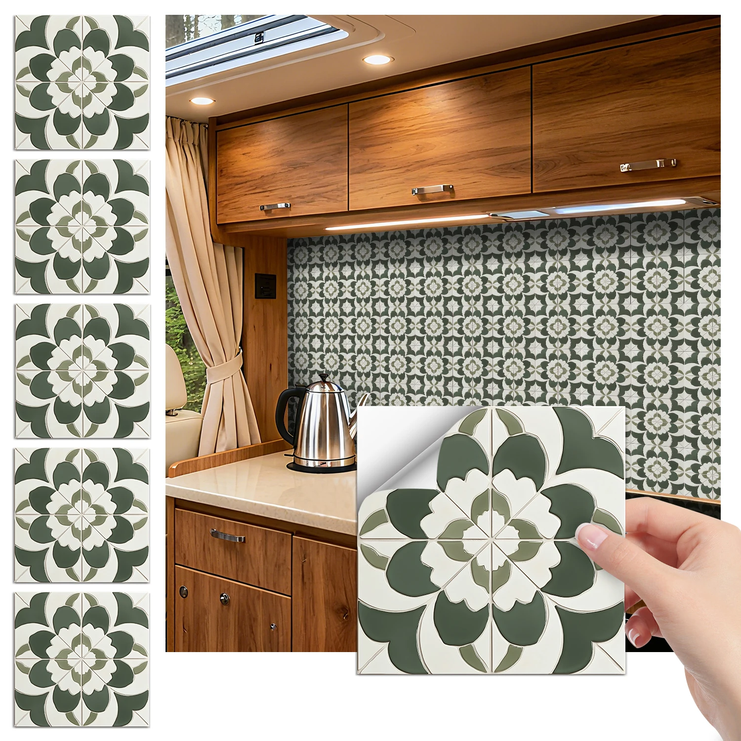 

36Pcs Vintage Floral Tile Stickers, Self-Adhesive Peel and Stick Wall Decals, Waterproof for Kitchen Bathroom Home Decor