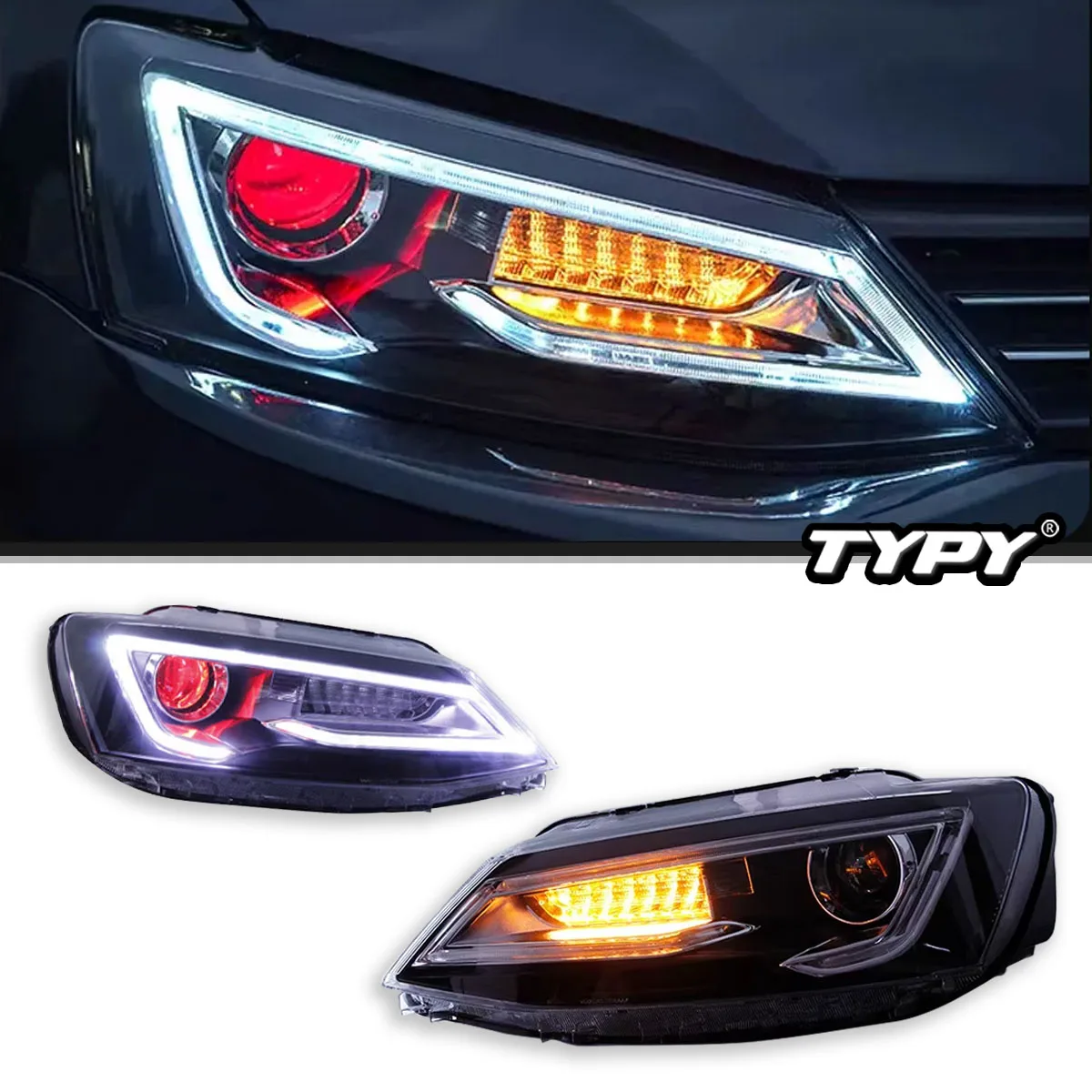 

Headlight Assembly Fit for VW Volkswagen Jetta 2012-2018 LED Front light with Sequential Turn Signal, Plug-n-Play Headlamp