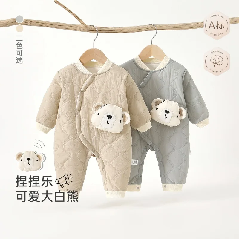 ZOETOPKID Thickened Winter Clothes for Newborn Babies Overalls Cotton Padded Outfit Cartoon Design Baby Romper Suit