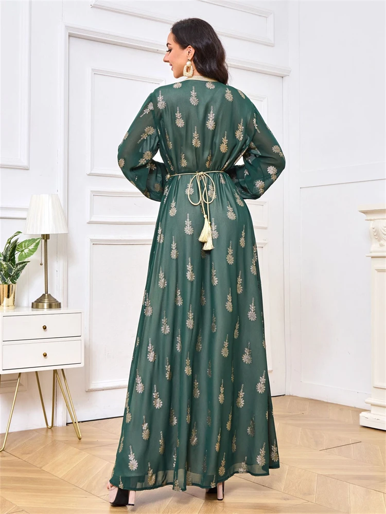 

Women Turkish Kaftan Party Evening Dubai Moroccan Arabic Dress 2 Piece Set Islamic Clothing