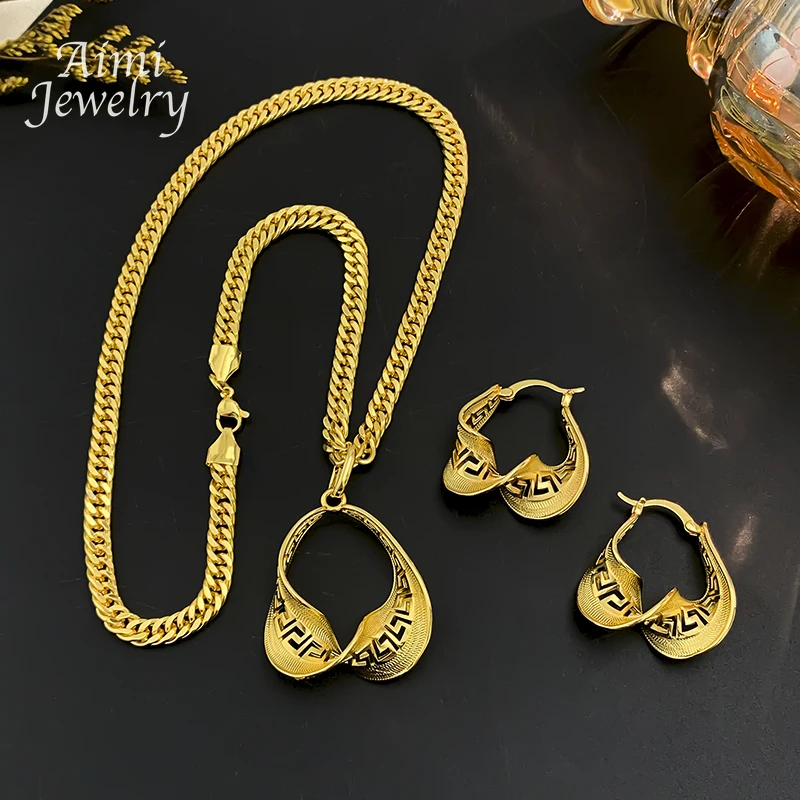 Brasilianischer Original-Anhänger mit Kette, afrikanisches 18K vergoldetes Kupfer-Schmuckset, Ohrringe, Halskette, Braut-, Hochzeits- und Partygeschenke – Detail 11