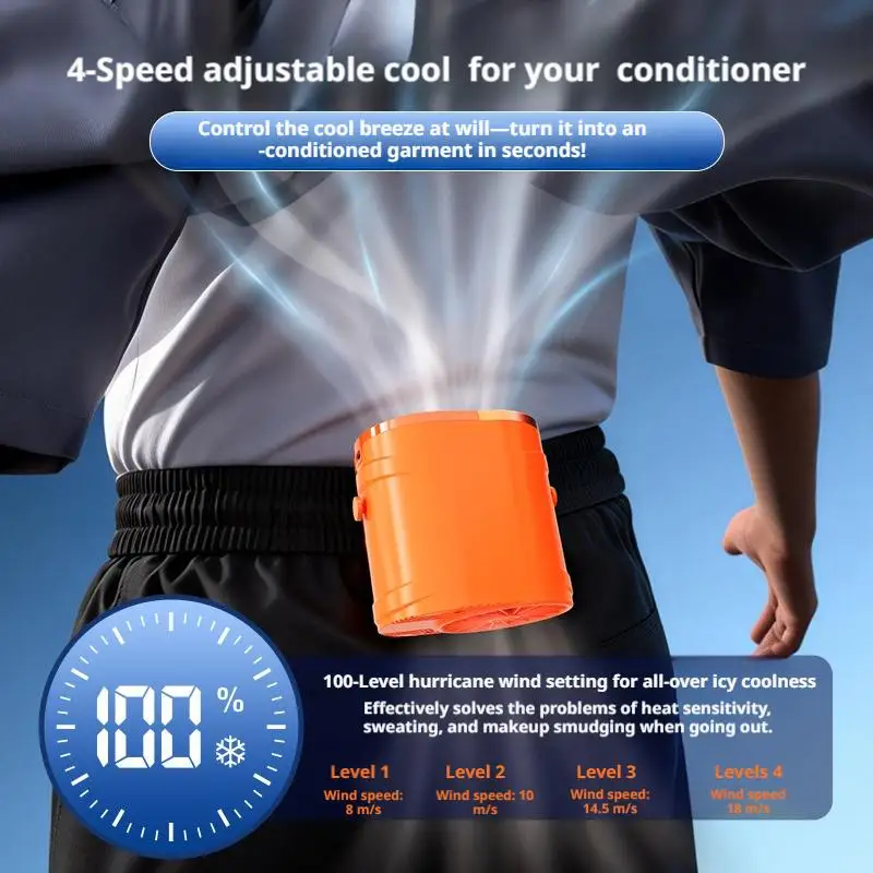 Portable Waist Cooling Fan Semiconductor Mini Air Conditioner Clip On Car LED Display 100 Speeds for Hiking Camping Working view 5
