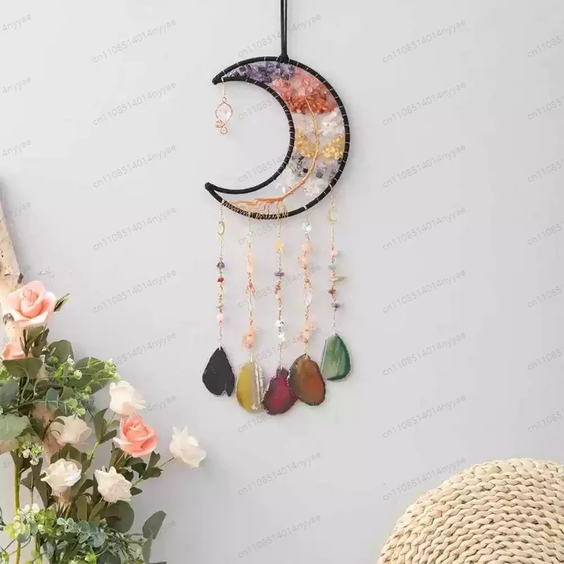 High-quality Multicoloured Agate and Amethyst Pebbles, Tree of Life Dreamcatcher, Hand-woven Wind Chime, Home Décor Hanging