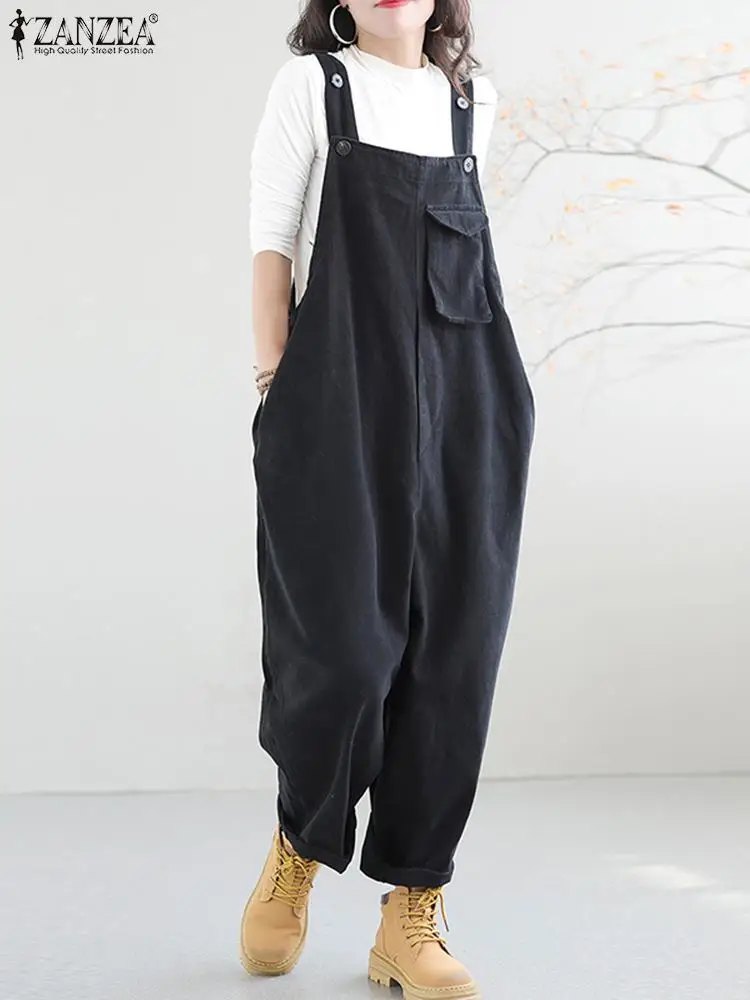 

Summer Elegant OL Work Overalls Fashion Women Jumpsuits ZANZEA Fashion Suspenders Casual Loose Wide Leg Pants Vintage Rompers