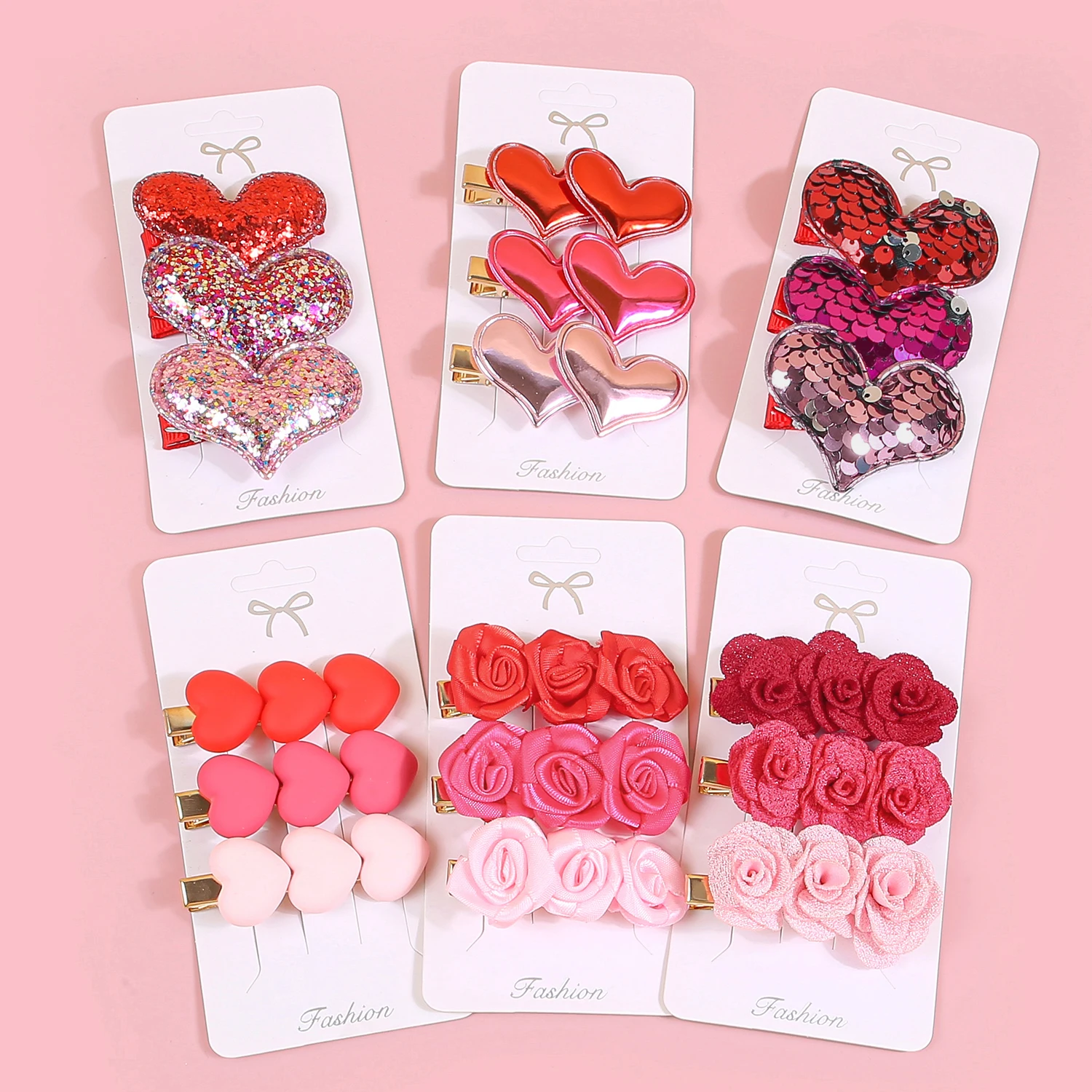 3pcs/set Girls Valentine's Day Heart Hair Clips Kids Flower Barrettes Clips Valentine's Day Bows Party Hair Accessories