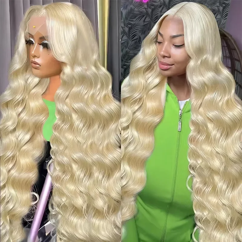 

613 Blonde Colored Body Wave 13x4 13x6 Full Frontal HD Transparent Lace Wigs For Women 40 46 Inches Human Hair 220% Density