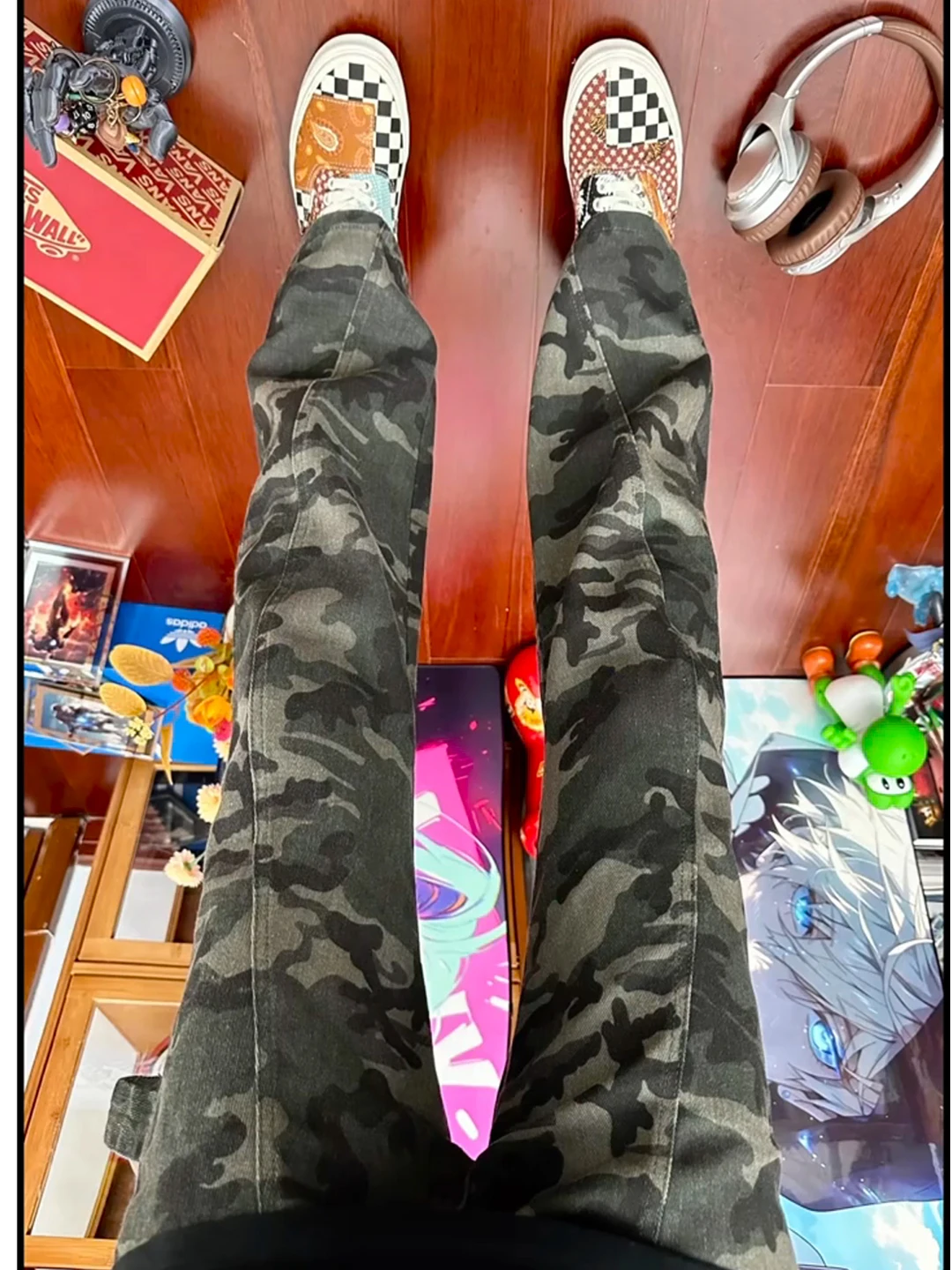 

American High Street Camouflage Jeans Men's Sle Trendy Haome Oblique Cut Workwear Casual Loose Straight Leg Pants