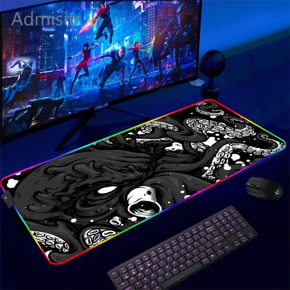 Gaming LED Mousepads Octopus Design Large Backlight Desk Mat Gamer Colorful Mousepad RGB Mouse Pad Luminous Mouse Mats 90x40cm