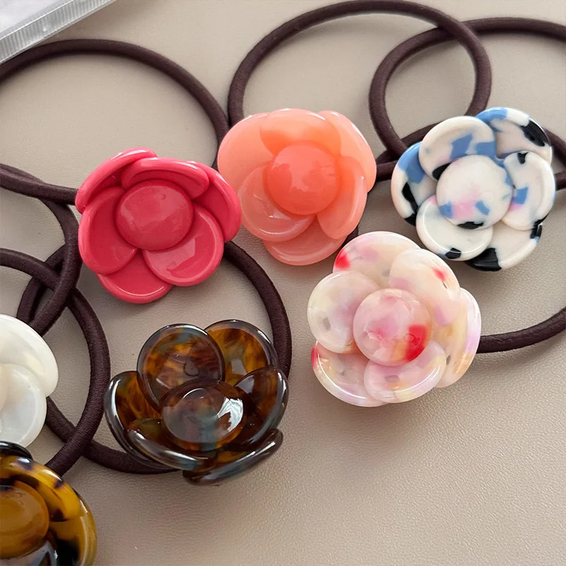 South Korea France Acetate Flower Hairband Hair Tie Hair Rope Bun High Horsetail Basic All-Matching Rubber Band Hair Accessories