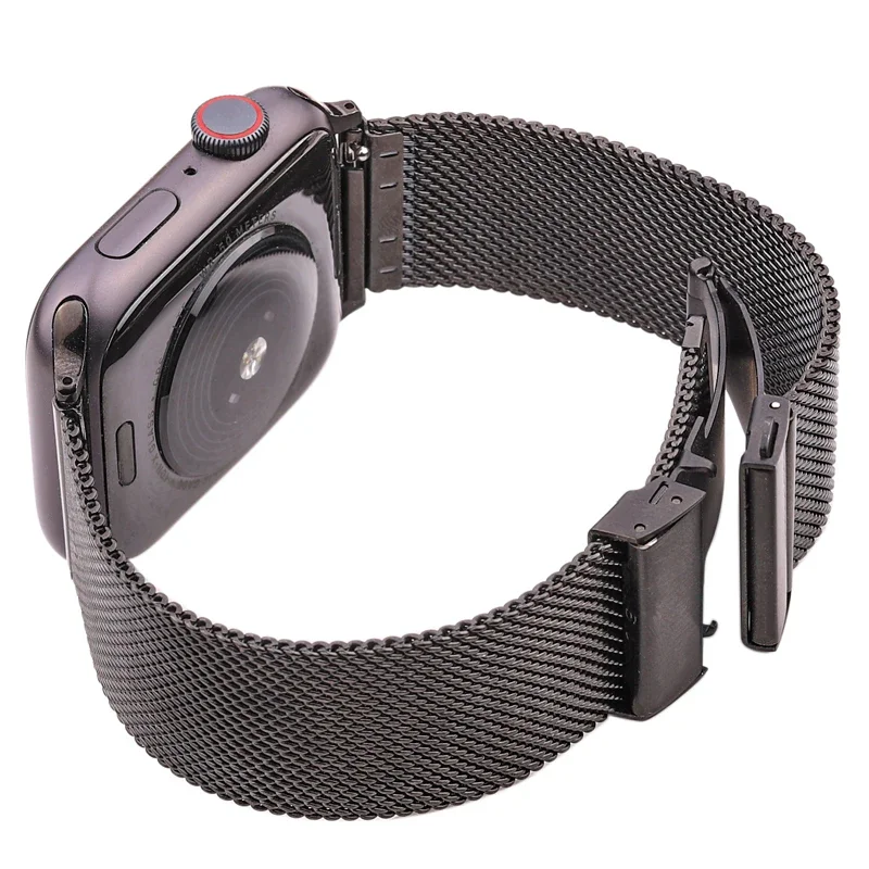 Bracelet à boucle milanaise en maille pour Bracelet de montre Apple 44mm 40mm 38mm 42mm, Bracelet noir argenté, Iwatch série 4 3 Se 6 7 45mm 41mm