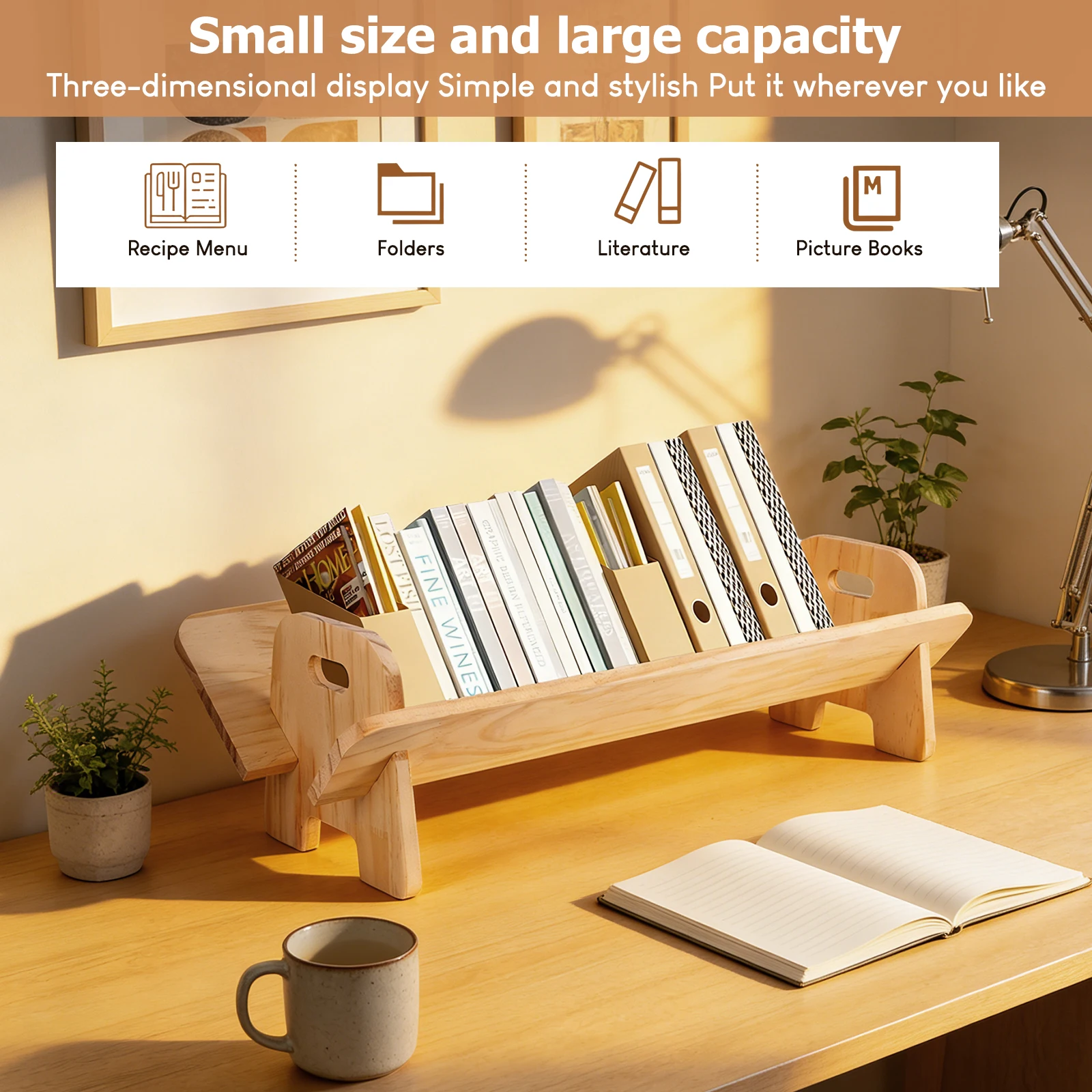 Mini étagère à livres en bois avec poignée, organisateur de rangement de bureau pour chambre à coucher, chambre d'enfant
