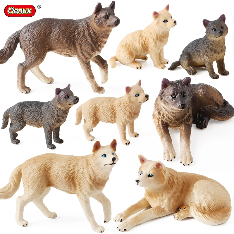 Oenux Wild Beast Animals Small Gray Wolf Simulation Baby Wolves Model Action Figures Collection Lifelike PVC Cake Toppers Toy