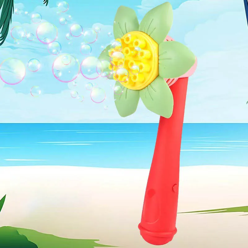 Children Cute Flowers Automatic Bubble Wand Fun Outdoor Handheld Flowers 17 Holes Bubble Machine Electric Bubble Blowing Toy