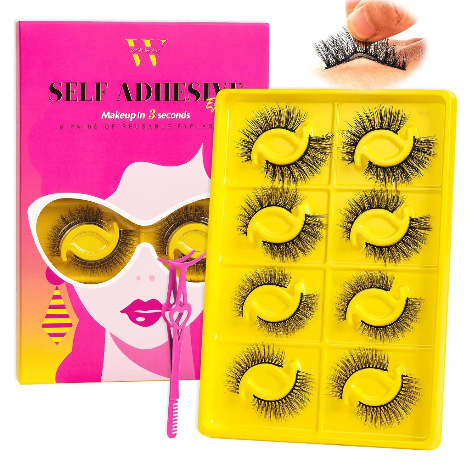 Quewel Lash Self Adhesive Eyelashes Lash Clusters 8 Pairs Reusable Adhesive EyelashesNo Glue Needed Diy Lashes Extension at Home