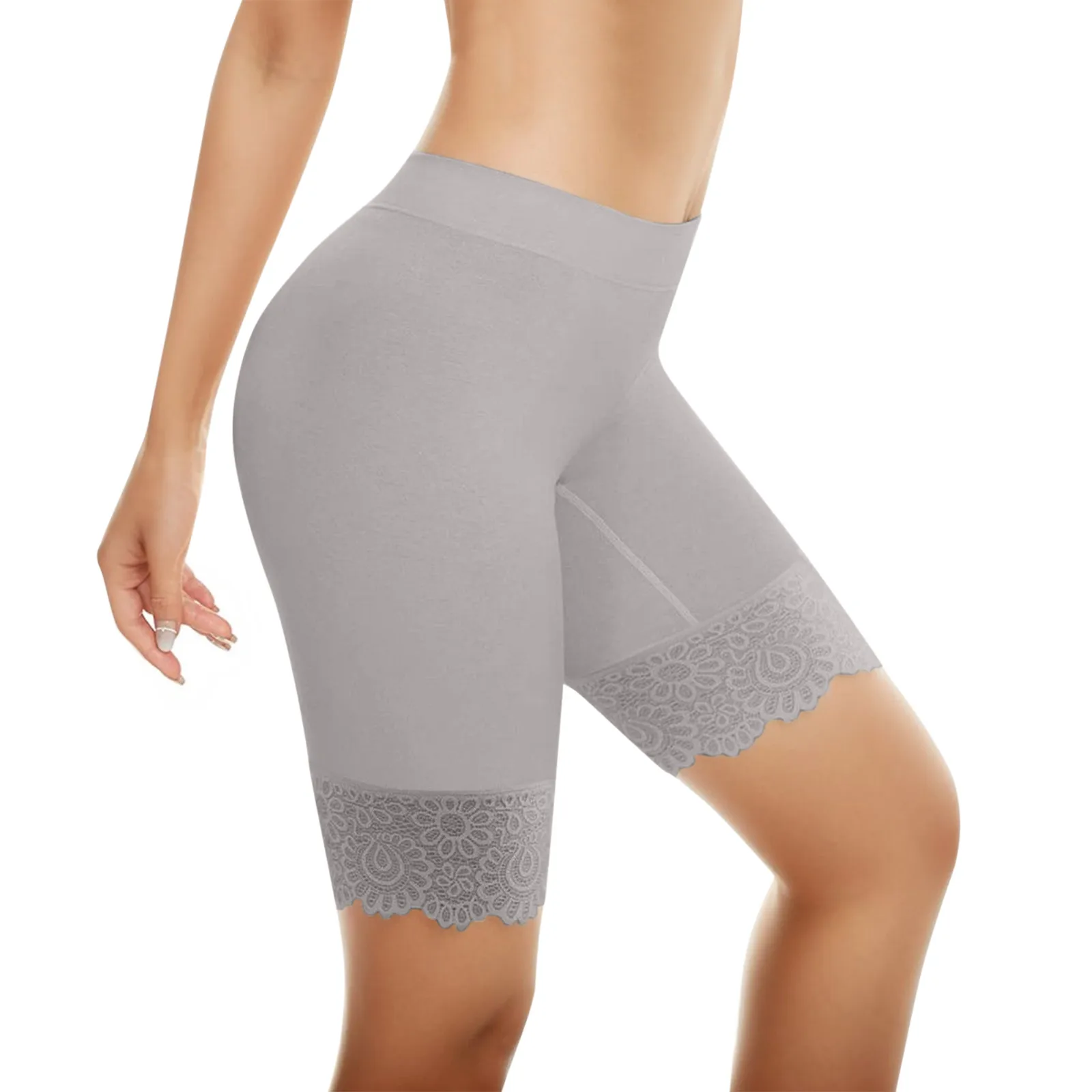 Vrouwen Grote Maat Veiligheidsbroek Elastische Zachte Comfortabele Modaal Materiaal Wit/Grijze Shorts Kanten Veiligheid Korte Broek Dames Lingerie