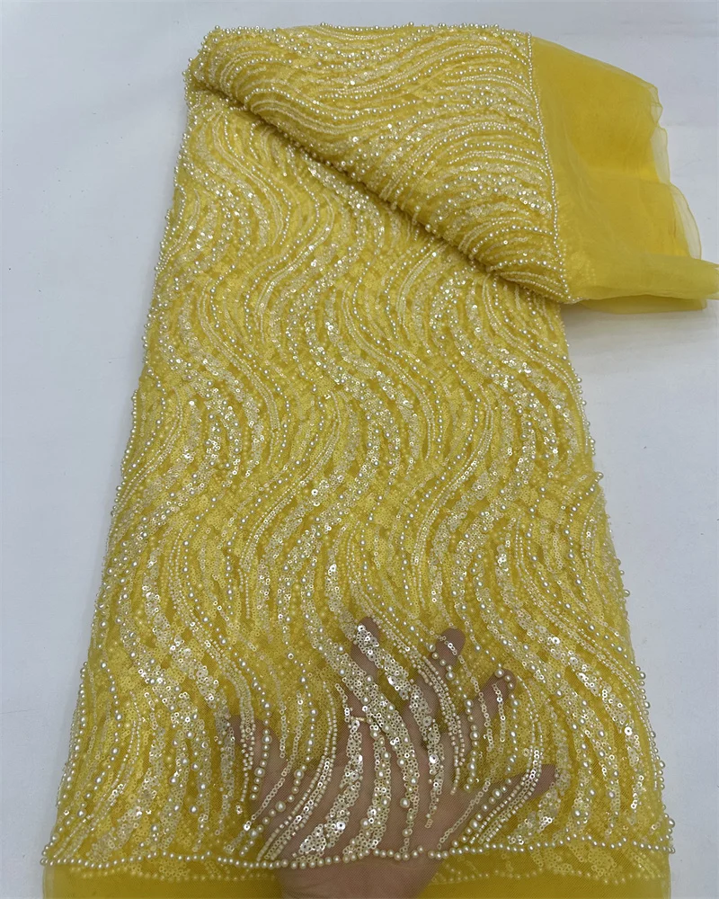 

African Heavy Groom Lace Fabric 2025 High Quality French Sequins Lace Fabric Nigerian Lace Fabric For Wedding Party Dress