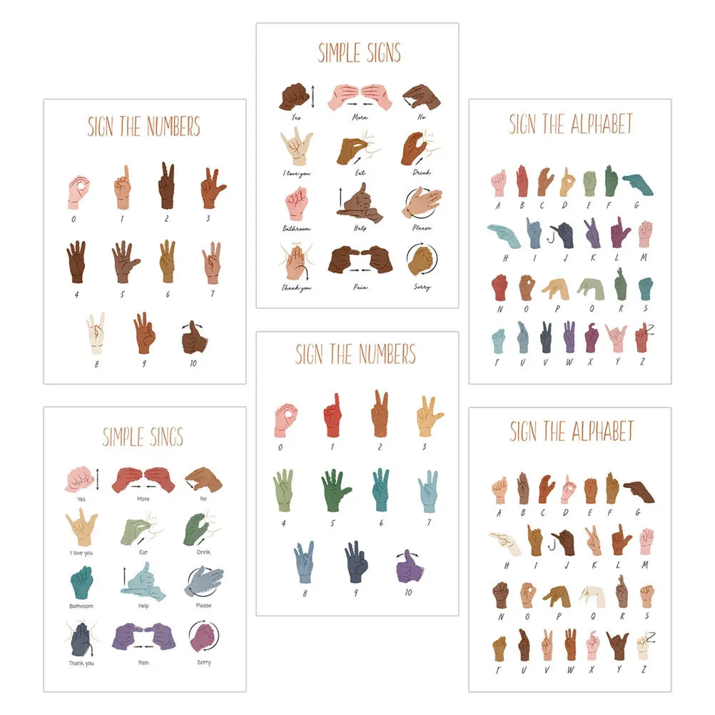 6 قطعة ملصقات تعليمية لغة الإشارة مخططات الأبجدية القماشية لتزيين جدران الفصول الدراسية ملصق لغة الإشارة #5