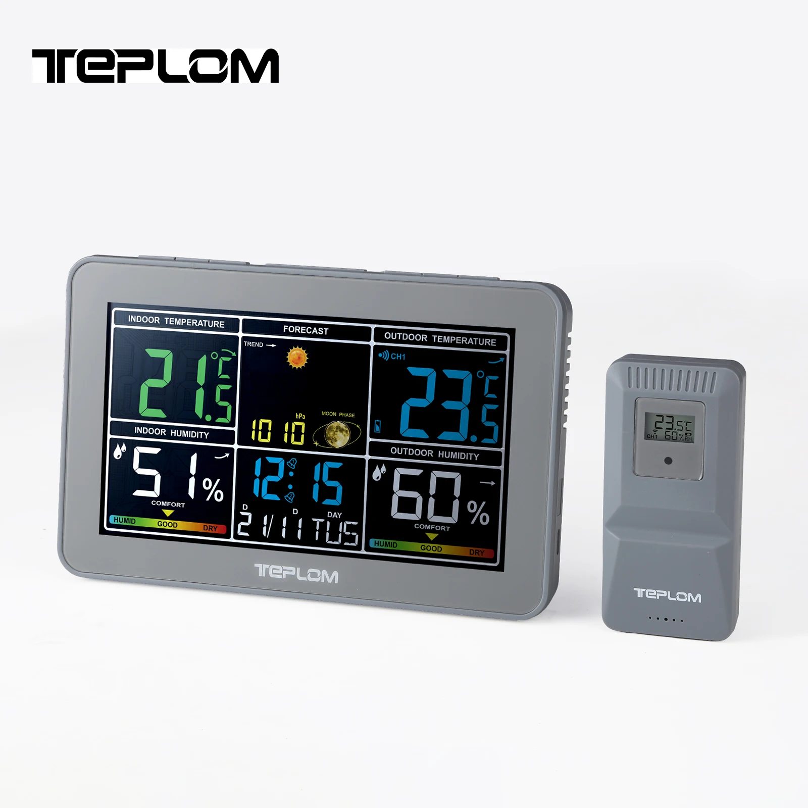 Weather Station Indoor - TEPLOM Wielofunkcyjna cyfrowa stacja pogodowa, budzik,