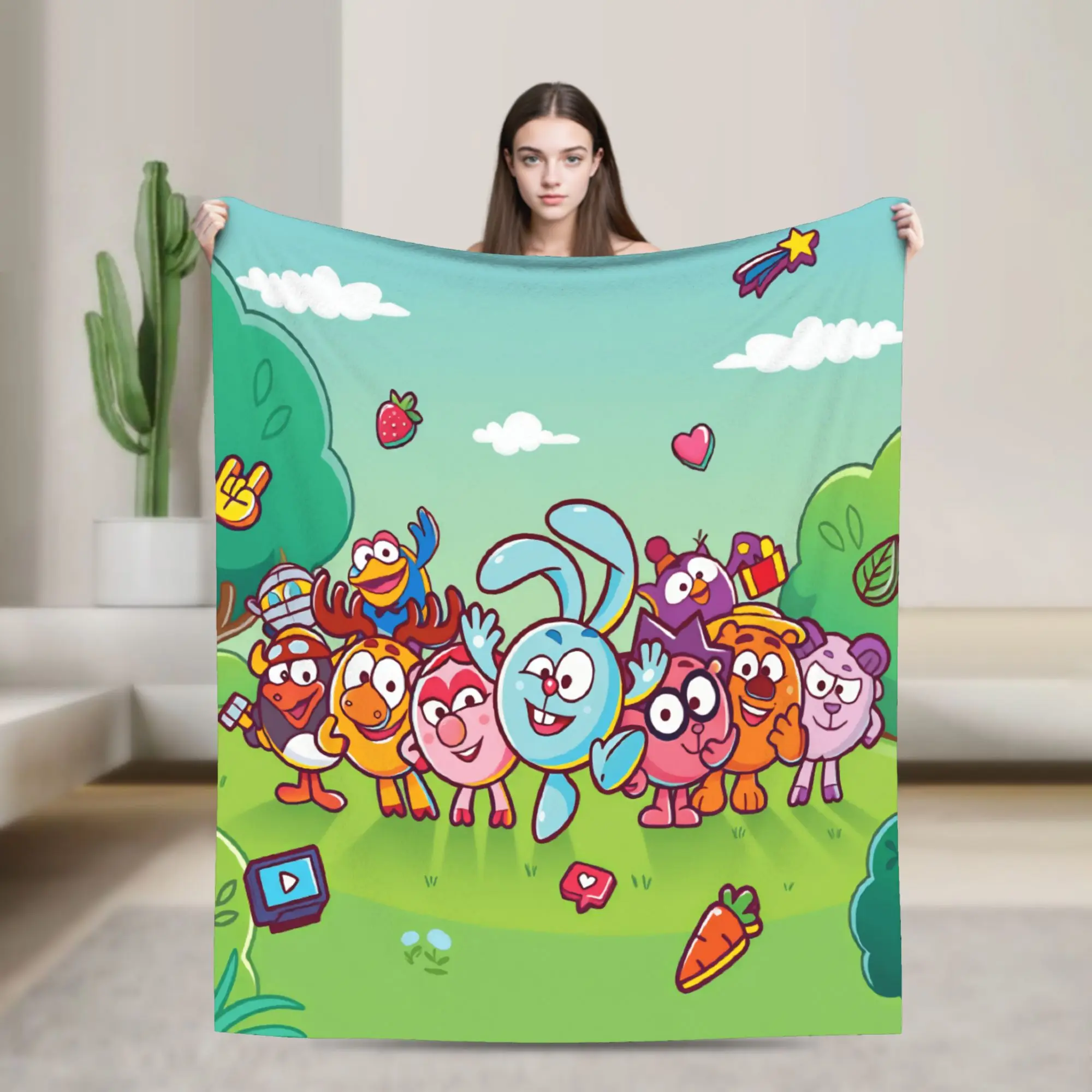 Warm Throw Blanket Travel Office Kikoriki Cartoon Characters Group On Green Meadow Blankets  Flannel Bedspread Sofa Bed Cover