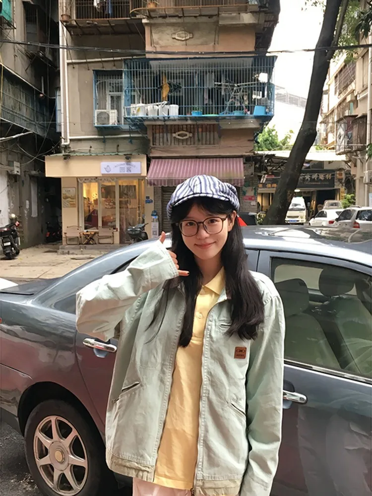 

Mint een ort Baseball Jaet Men's Autumn Winter American Retro Detroit Workwear Sle Faion Brand Collar Zipper Coat