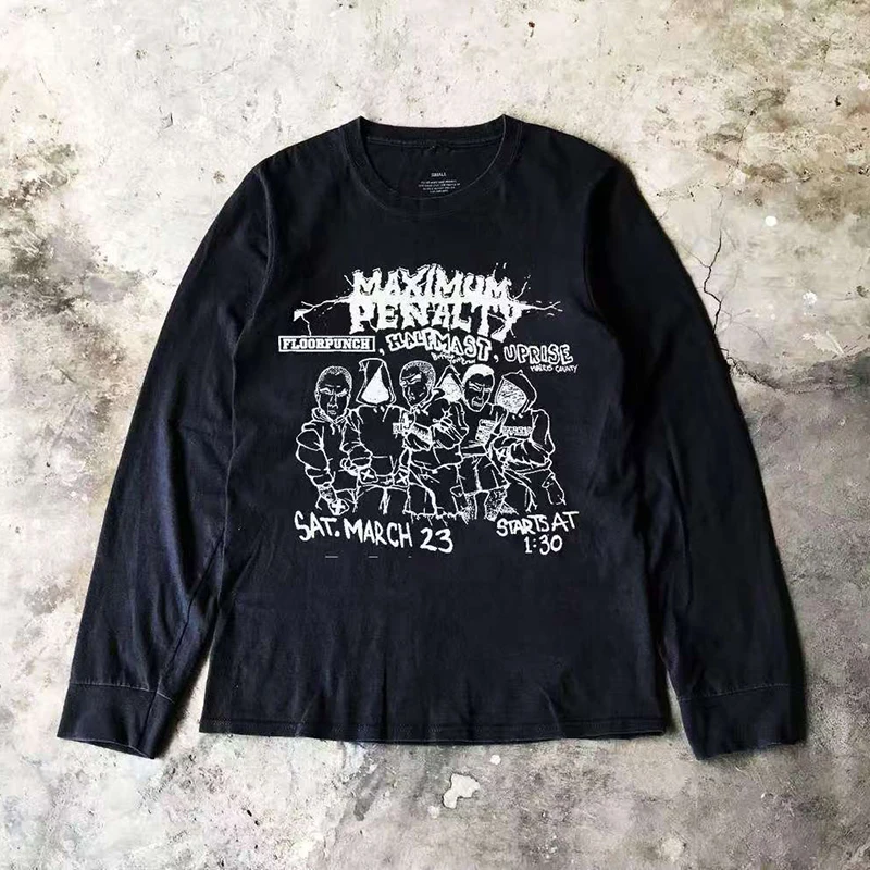 

Men Women Harajuku Gothic Round Neck Cotton Long Sleeve Tops Y2k T Shirt Harajuku Hip Hop Letter Graphic Print Oversized Tshirt