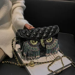 Luxury Brand Women Bag Cute Owl Design Crossbody Bag Purse Summer Cylinder Tassel Mini Shoulder Bag Handbag Lady Lingge Hobo Bag