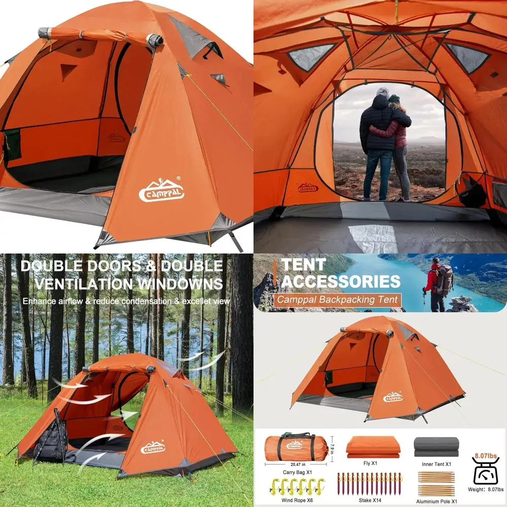 

Lightweight 3-Season Double Door Tent for 2-3 People: Waterproof, Windproof, Easy Setup, with 2 Vestibules and UPF 50+ for Campi