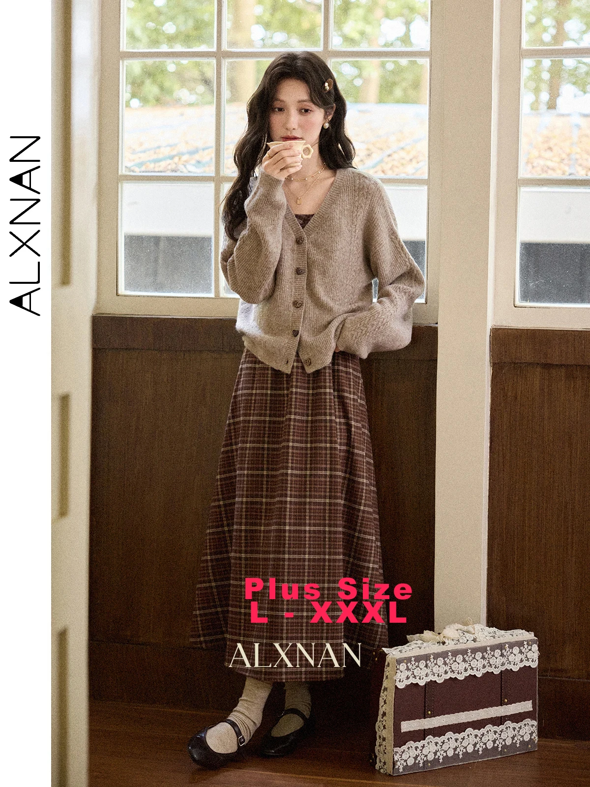 

ALXNAN Plus Size Oatmeal Cardigan Loose-fit Long Sleeve Knitwears 2025 Autumn Winter Casual Knitted Sweaters Female D12883SY