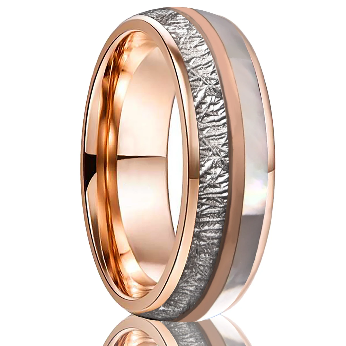 

8mm/6mm inlaid mist pattern white shell rose golden tungsten steel ring couple ring comfortable to wear jewelry accessories gift