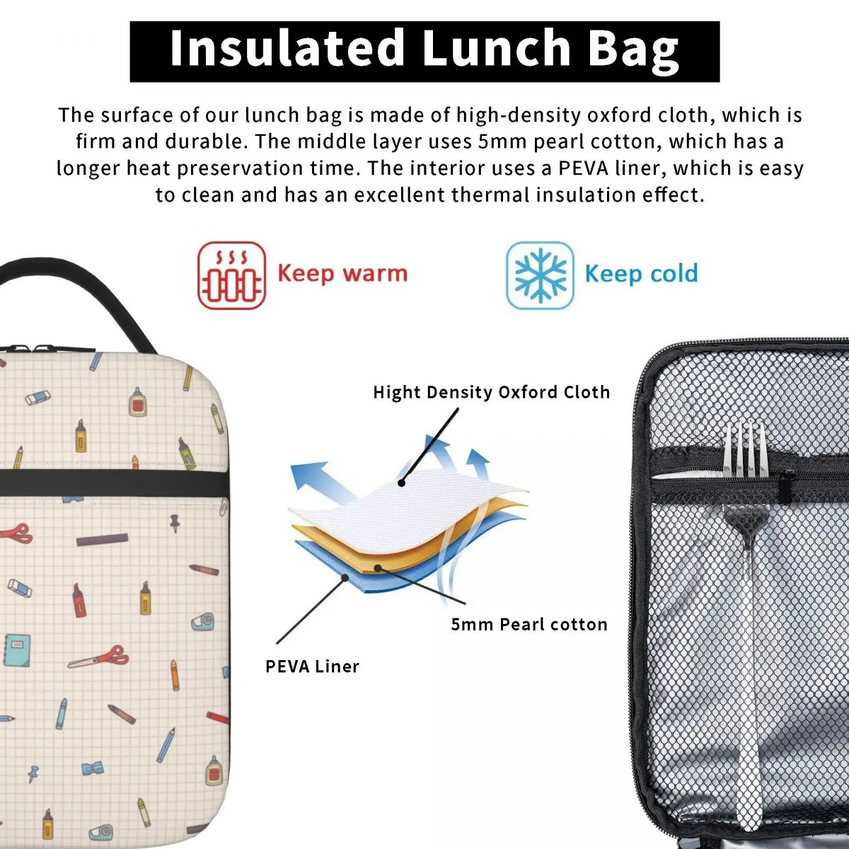 Back to School Lineals Bleistifte Stifte wärme isolierte Lunch pakete tragbare Lunch-Tasche für Schul büro Outdoor-Aufbewahrung sbox