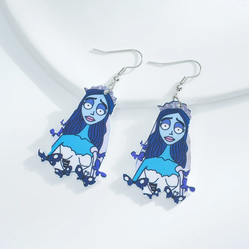 Ghost Bride Creative Acrylic Asymmetric Earrings Halloween Zombie Couple Earrings Jewelry