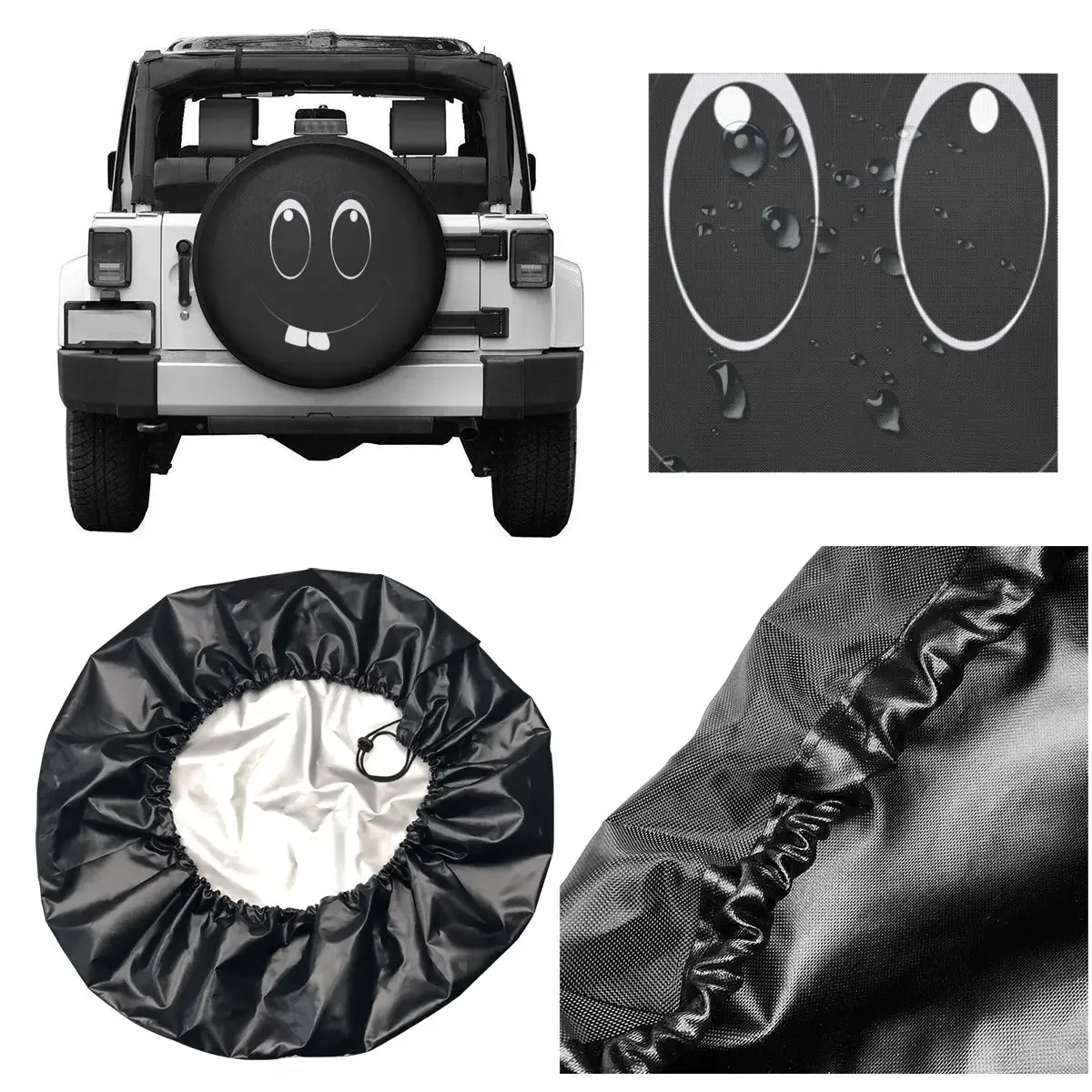 Funny Black Cat Faces Cartoon Spare Wheel Tire Cover for Jeep Pajero Kitten Eye Dust-Proof Vehicle Accessories 14-17 Inch