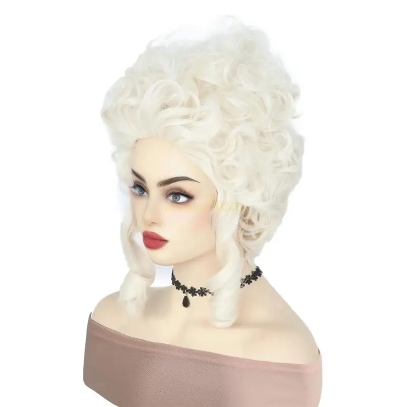 31BF Platinums Blonde Beehived Short Curly Blonde Beehived Heat Resistant Synthetic Queen Cosplay Halloween Costume